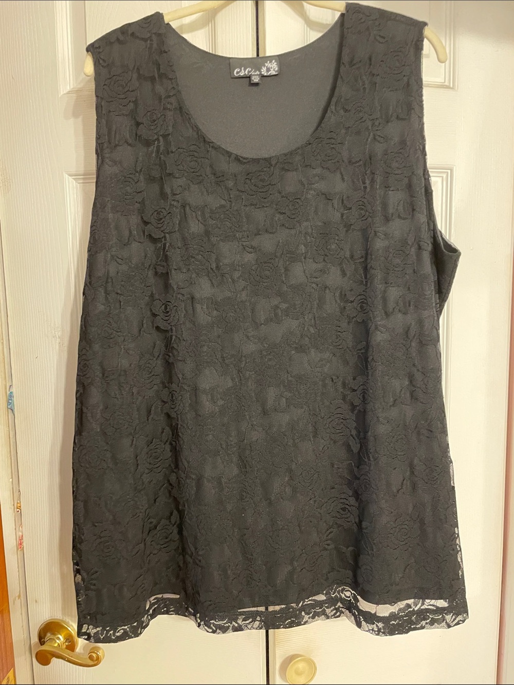 CSC Studio Black Floral Lace Sleeveless Lined Tank Top 3X